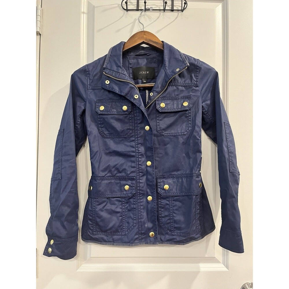 J.CREW Women Blue Utility Jacket Size 2XS Short Full Zip Snap Front Pockets 0051 - Picture 2 of 6